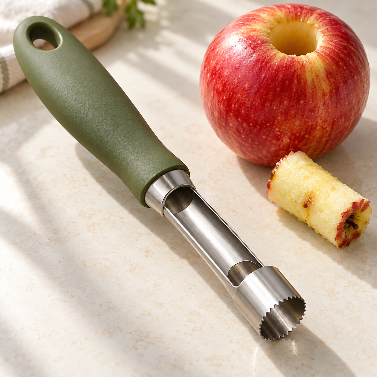 Handheld Apple Corer — AI-generated styled illustration