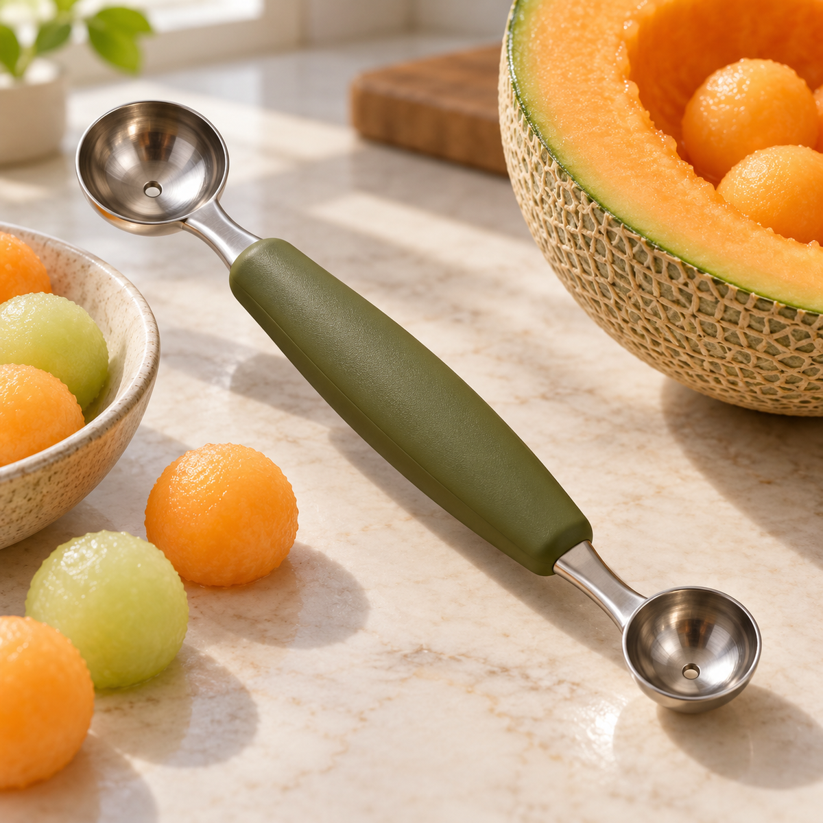 Double-Ended Melon Baller — AI-generated styled illustration
